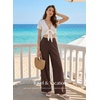 image:imageEVALESS Womens Pants Summer High Waist Wide Leg Palazzo Pants Casual Trousers Beach Travel Vacation OutfitsCoffee