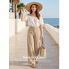 image:imageEVALESS Womens Pants Summer High Waist Wide Leg Palazzo Pants Casual Trousers Beach Travel Vacation OutfitsKhaki