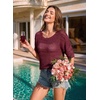 image:imageEVALESS Womens Summer Crochet Tops Half Sleeve Hollow Out Beach Vacation Clothes Resort Wear Cruise OutfitsBurgundy