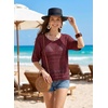 image:imageEVALESS Womens Summer Crochet Tops Half Sleeve Hollow Out Beach Vacation Clothes Resort Wear Cruise OutfitsBurgundy