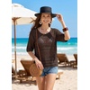 image:imageEVALESS Womens Summer Crochet Tops Half Sleeve Hollow Out Beach Vacation Clothes Resort Wear Cruise OutfitsCoffee