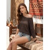 image:imageEVALESS Womens Summer Crochet Tops Half Sleeve Hollow Out Beach Vacation Clothes Resort Wear Cruise OutfitsCoffee