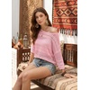 image:imageEVALESS Womens Summer Crochet Tops Half Sleeve Hollow Out Beach Vacation Clothes Resort Wear Cruise OutfitsPink