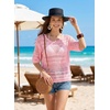 image:imageEVALESS Womens Summer Crochet Tops Half Sleeve Hollow Out Beach Vacation Clothes Resort Wear Cruise OutfitsPink