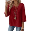 image:imageEVALESS 34 Length Sleeve Womens Tops Summer Boho Lace V Neck Shirts Trendy Dressy Casual Work Cute Blouses Vacation ClothesRacing Red