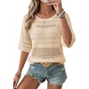 image:imageEVALESS Womens Summer Crochet Tops Half Sleeve Hollow Out Beach Vacation Clothes Resort Wear Cruise OutfitsA Parchment