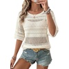 image:imageEVALESS Womens Summer Crochet Tops Half Sleeve Hollow Out Beach Vacation Clothes Resort Wear Cruise OutfitsAa White