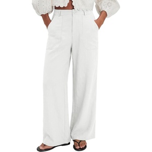 image:imageEVALESS Womens Pants Summer High Waist Wide Leg Palazzo Pants Casual Trousers Beach Travel Vacation Outfits1a White