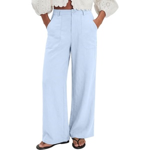 image:imageEVALESS Womens Pants Summer High Waist Wide Leg Palazzo Pants Casual Trousers Beach Travel Vacation OutfitsBeau Blue