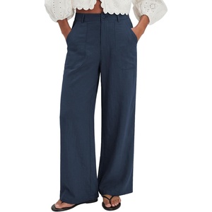 image:imageEVALESS Womens Pants Summer High Waist Wide Leg Palazzo Pants Casual Trousers Beach Travel Vacation OutfitsDirty Blue