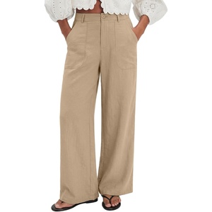image:imageEVALESS Womens Pants Summer High Waist Wide Leg Palazzo Pants Casual Trousers Beach Travel Vacation OutfitsKhaki