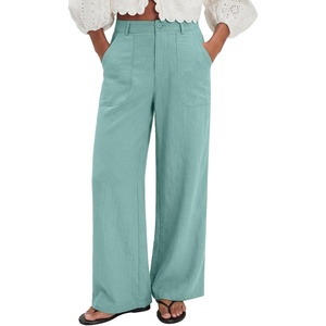 image:imageEVALESS Womens Pants Summer High Waist Wide Leg Palazzo Pants Casual Trousers Beach Travel Vacation OutfitsMint Green