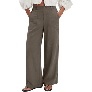 image:imageEVALESS Womens Pants Summer High Waist Wide Leg Palazzo Pants Casual Trousers Beach Travel Vacation OutfitsTaupe