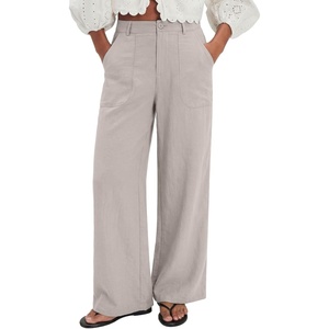 image:imageEVALESS Womens Pants Summer High Waist Wide Leg Palazzo Pants Casual Trousers Beach Travel Vacation OutfitsY Gray