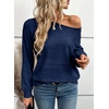 image:imageEVALESS Womens Long Sleeve Shirts Casual Crew Neck Batwing Sleeve Tops  Loose Fit Tunic Blouses for Women DressyFall FashionSoft Lightweight Textured T ShirtBusiness CasualWorkTeacher OutfitsNavy Blue