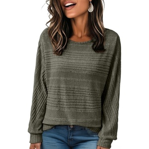 image:imageEVALESS Womens Long Sleeve Shirts Casual Crew Neck Batwing Sleeve Tops  Loose Fit Tunic Blouses for Women DressyFall FashionSoft Lightweight Textured T ShirtBusiness CasualWorkTeacher OutfitsFour Leaf Clover