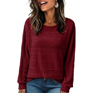 image:imageEVALESS Womens Long Sleeve Shirts Casual Crew Neck Batwing Sleeve Tops  Loose Fit Tunic Blouses for Women DressyFall FashionSoft Lightweight Textured T ShirtBusiness CasualWorkTeacher OutfitsRed