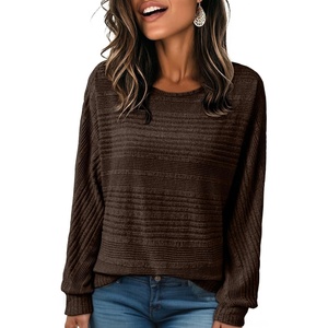 image:imageEVALESS Womens Long Sleeve Shirts Casual Crew Neck Batwing Sleeve Tops  Loose Fit Tunic Blouses for Women DressyFall FashionSoft Lightweight Textured T ShirtBusiness CasualWorkTeacher OutfitsBrown