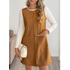 image:imageEVALESS Womens Corduroy Overall Dress Sleeveless Pinafore Pockets  Soft Wale Texture a Line Layering Fit Teacher Office 2026 Fall OutfitsYellow