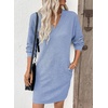 image:imageEVALESS Womens Fall Dresses 2026 Long Sleeve V Neck Casual Dress Textured Loose Fit Shift Mini Dress with PocketsBeau Blue