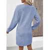 image:imageEVALESS Womens Fall Dresses 2026 Long Sleeve V Neck Casual Dress Textured Loose Fit Shift Mini Dress with PocketsBeau Blue