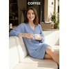 image:imageEVALESS Womens Fall Dresses 2026 Long Sleeve V Neck Casual Dress Textured Loose Fit Shift Mini Dress with PocketsBeau Blue