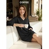 image:imageEVALESS Womens Fall Dresses 2026 Long Sleeve V Neck Casual Dress Textured Loose Fit Shift Mini Dress with PocketsBlack