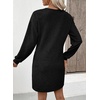 image:imageEVALESS Womens Fall Dresses 2026 Long Sleeve V Neck Casual Dress Textured Loose Fit Shift Mini Dress with PocketsBlack