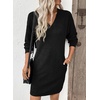 image:imageEVALESS Womens Fall Dresses 2026 Long Sleeve V Neck Casual Dress Textured Loose Fit Shift Mini Dress with PocketsBlack