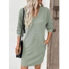 image:imageEVALESS Womens Fall Dresses 2026 Long Sleeve V Neck Casual Dress Textured Loose Fit Shift Mini Dress with PocketsClearly Aqua
