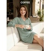 image:imageEVALESS Womens Fall Dresses 2026 Long Sleeve V Neck Casual Dress Textured Loose Fit Shift Mini Dress with PocketsClearly Aqua