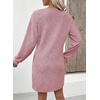 image:imageEVALESS Womens Fall Dresses 2026 Long Sleeve V Neck Casual Dress Textured Loose Fit Shift Mini Dress with PocketsFushia