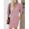image:imageEVALESS Womens Fall Dresses 2026 Long Sleeve V Neck Casual Dress Textured Loose Fit Shift Mini Dress with PocketsFushia