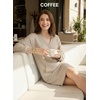 image:imageEVALESS Womens Fall Dresses 2026 Long Sleeve V Neck Casual Dress Textured Loose Fit Shift Mini Dress with PocketsKhaki