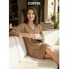 image:imageEVALESS Womens Fall Dresses 2026 Long Sleeve V Neck Casual Dress Textured Loose Fit Shift Mini Dress with PocketsLight French Beige