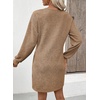 image:imageEVALESS Womens Fall Dresses 2026 Long Sleeve V Neck Casual Dress Textured Loose Fit Shift Mini Dress with PocketsLight French Beige
