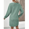 image:imageEVALESS Womens Fall Dresses 2026 Long Sleeve V Neck Casual Dress Textured Loose Fit Shift Mini Dress with PocketsMist Green