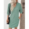 image:imageEVALESS Womens Fall Dresses 2026 Long Sleeve V Neck Casual Dress Textured Loose Fit Shift Mini Dress with PocketsMist Green