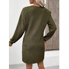 image:imageEVALESS Womens Fall Dresses 2026 Long Sleeve V Neck Casual Dress Textured Loose Fit Shift Mini Dress with PocketsMoss Green