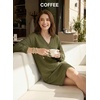 image:imageEVALESS Womens Fall Dresses 2026 Long Sleeve V Neck Casual Dress Textured Loose Fit Shift Mini Dress with PocketsMoss Green