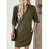 image:imageEVALESS Womens Fall Dresses 2026 Long Sleeve V Neck Casual Dress Textured Loose Fit Shift Mini Dress with PocketsMoss Green