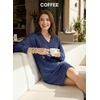 image:imageEVALESS Womens Fall Dresses 2026 Long Sleeve V Neck Casual Dress Textured Loose Fit Shift Mini Dress with PocketsNavy Blue