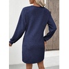 image:imageEVALESS Womens Fall Dresses 2026 Long Sleeve V Neck Casual Dress Textured Loose Fit Shift Mini Dress with PocketsNavy Blue