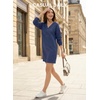 image:imageEVALESS Womens Fall Dresses 2026 Long Sleeve V Neck Casual Dress Textured Loose Fit Shift Mini Dress with PocketsNavy Blue