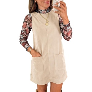 image:imageEVALESS Womens Corduroy Overall Dress Sleeveless Pinafore Pockets  Soft Wale Texture a Line Layering Fit Teacher Office 2026 Fall OutfitsBeige