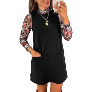 image:imageEVALESS Womens Corduroy Overall Dress Sleeveless Pinafore Pockets  Soft Wale Texture a Line Layering Fit Teacher Office 2026 Fall OutfitsBlack