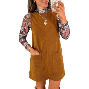 image:imageEVALESS Womens Corduroy Overall Dress Sleeveless Pinafore Pockets  Soft Wale Texture a Line Layering Fit Teacher Office 2026 Fall OutfitsYellow