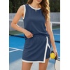 image:imageEVALESS 2 Piece Sets Women Summer Workout Outfits  Ribbed Knit Tank Top and Lined Split Skirt Womens Two Pieces Lounge Matching Set Travel Vacation Athletic Casual WearNavy Blue