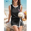 image:imageEVALESS 2 Piece Sets Women Summer Workout Outfits  Ribbed Knit Tank Top and Lined Split Skirt Womens Two Pieces Lounge Matching Set Travel Vacation Athletic Casual WearBlack