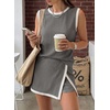 image:imageEVALESS 2 Piece Sets Women Summer Workout Outfits  Ribbed Knit Tank Top and Lined Split Skirt Womens Two Pieces Lounge Matching Set Travel Vacation Athletic Casual WearGrey